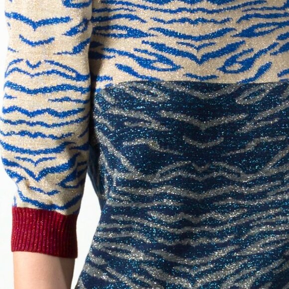 EROTOKRITOS-PARIS Abstract Zebra Jacquard Gradient Short Sleeve Top Sz M - Picture 3 of 6